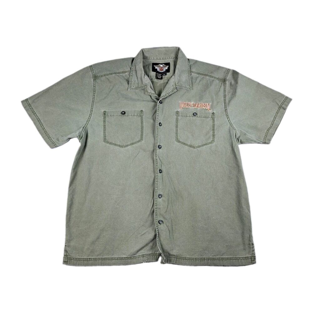 Vintage Harley-Davidson Work Shirt Mens XL Button Up Snap Collar Embroidered Y2K